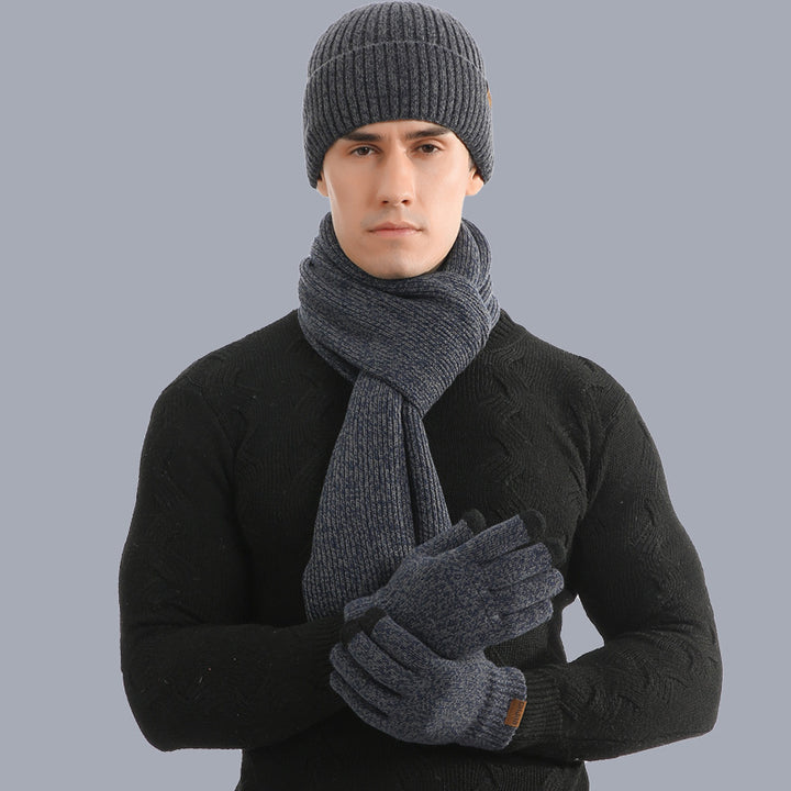 Winter Warm Suit Mixed Color Knitted Wool Thickened Hat Scarf Gloves Three-piece Set