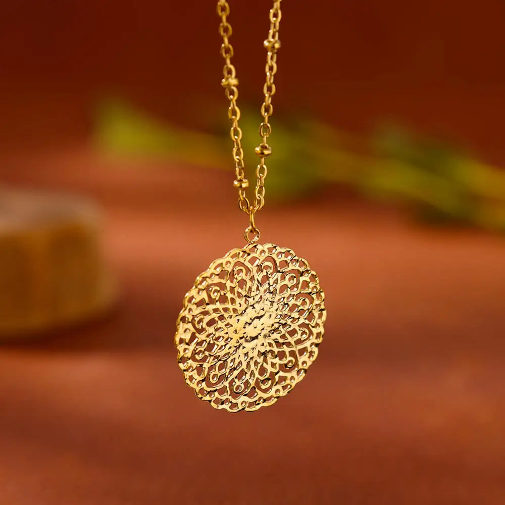 Gold Floral Pendant Necklace for Women