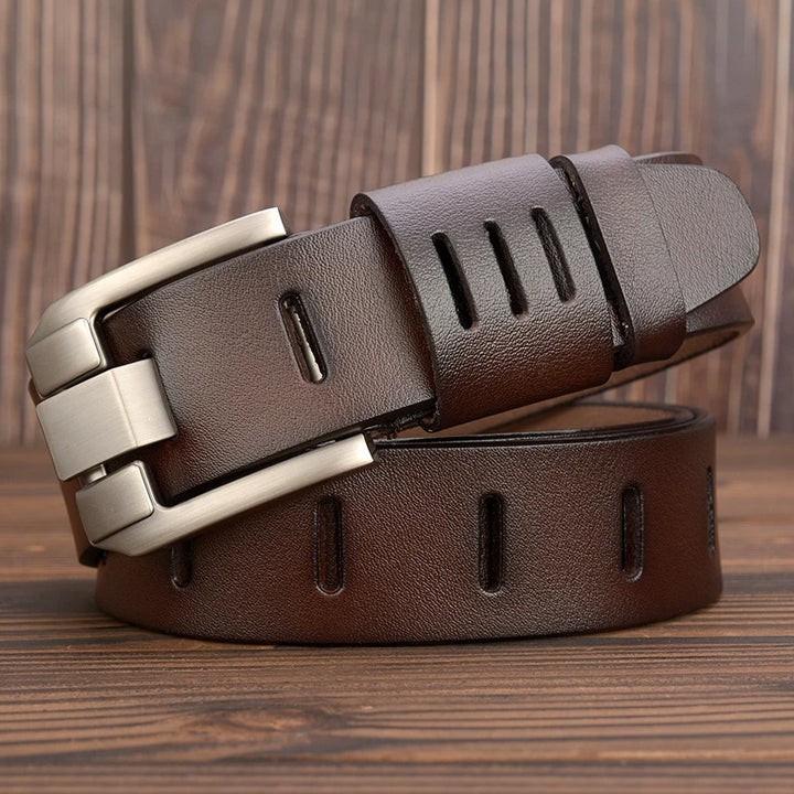 3.8CM Men's Genuine Leather Belt – Casual Pin Buckle Cowboy Strap for Business