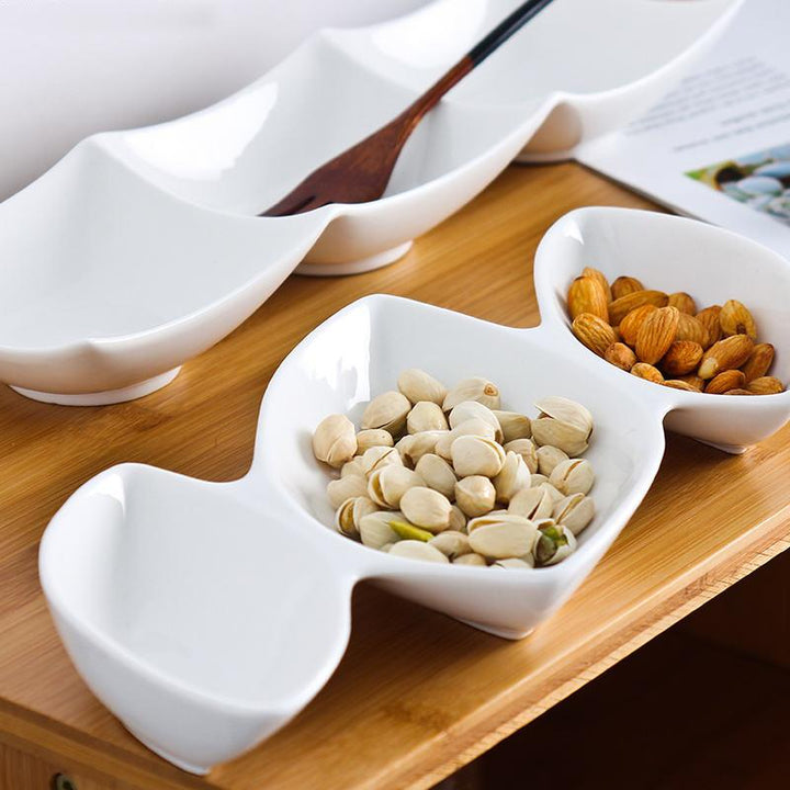 Elegant White Ceramic Divided Plate - Perfect for Serving Snacks, Desserts & Fruits