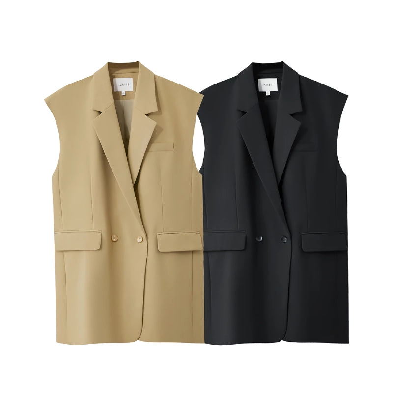 High Street Turn-down Collar Loose Long Vest Jacket