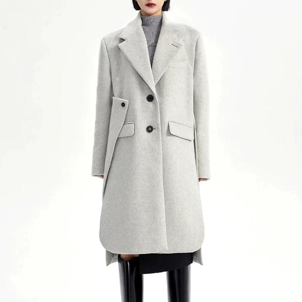 Women’s Light-Gray Notched-Collar Coat