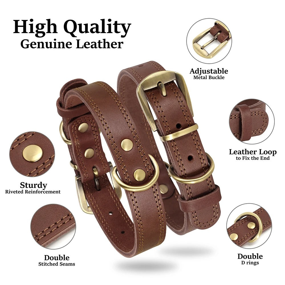 Genuine Leather Dog Collar Durable and Adjustable for Small and Large Dogs