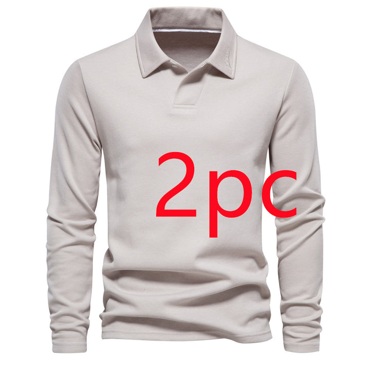 Fashion Lapel Long-sleeved Polo Shirt Men's Casual Solid Color Tops Clothing