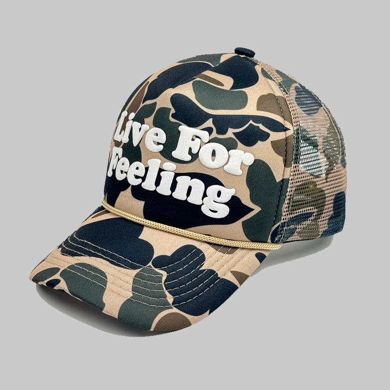 Live For Feeling Letter Embroidery Camouflage Curved Brim Hat