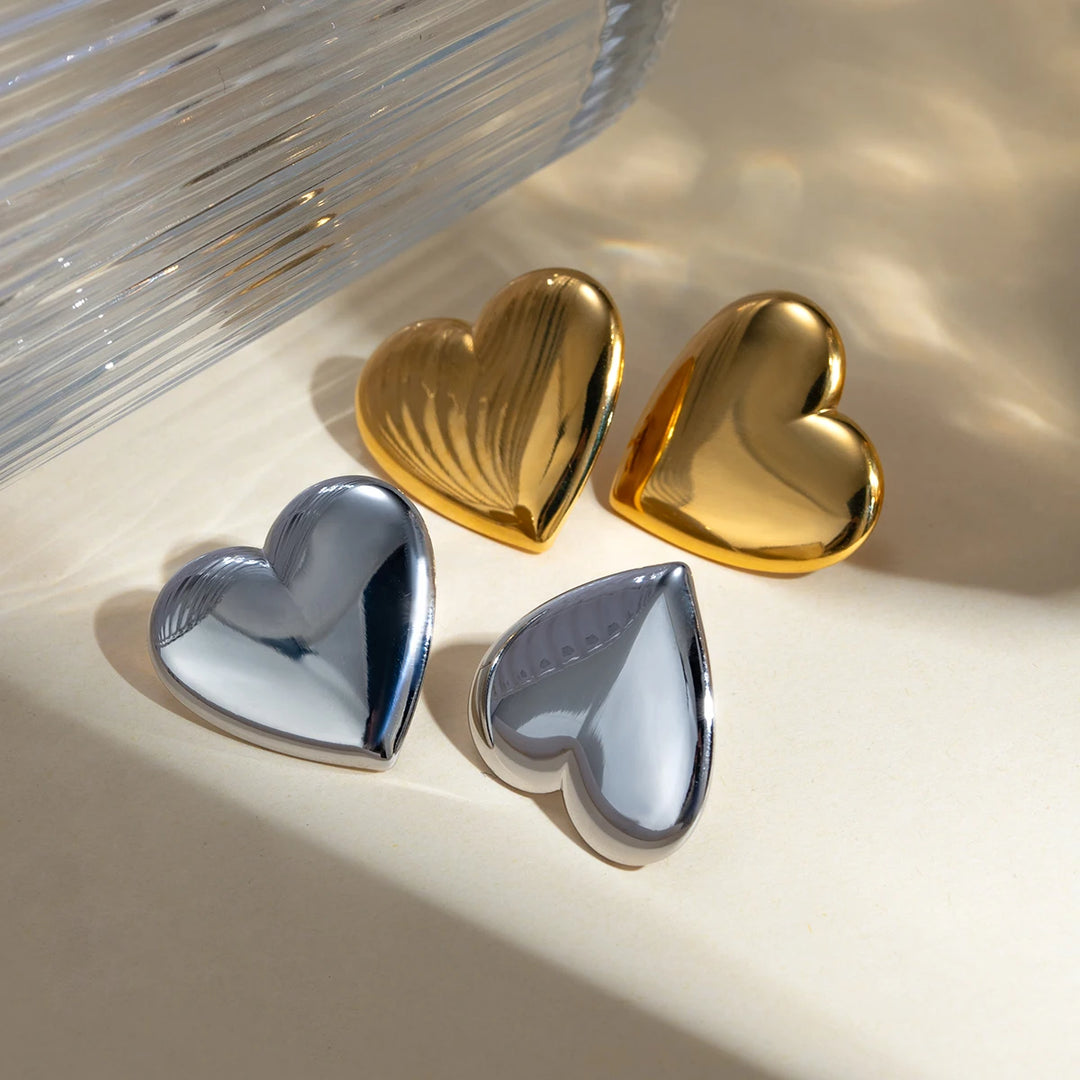 18K Gold Plated Stainless Steel Heart Stud Earrings