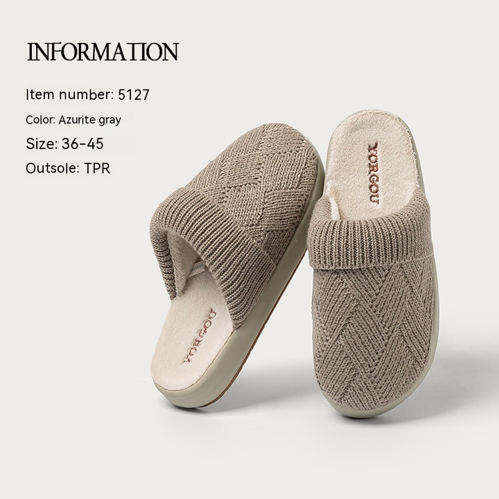 Yuangang Wool Cotton Slippers Women's Fleece-lined Thermal Indoor Floor Thick Bottom Non-slip Household Men's Winter