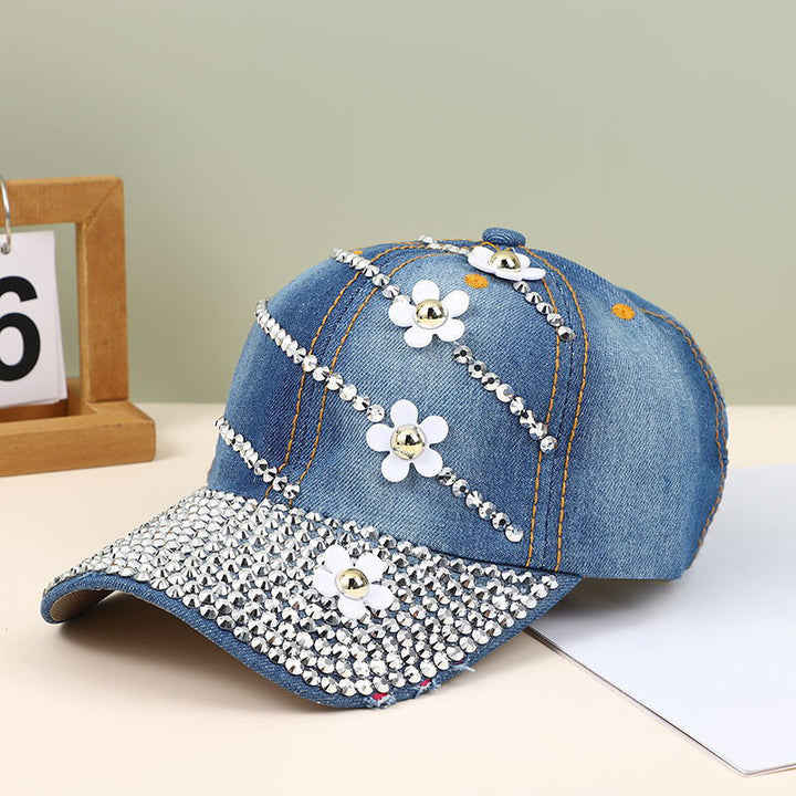 Four Flower Studded Diamond Duckbill Cap