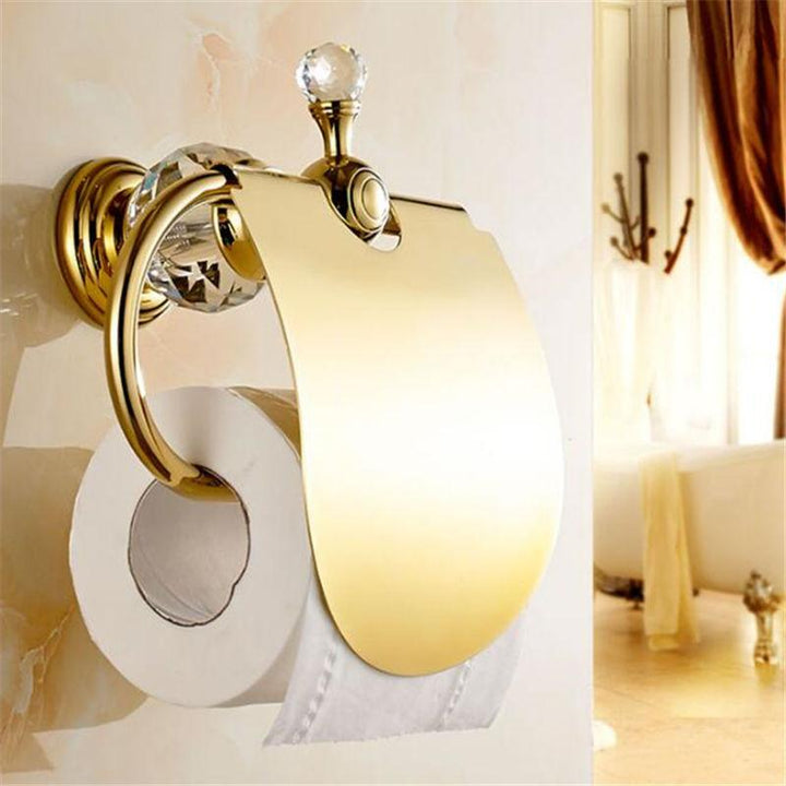 Luxury Gold Brass Toilet Paper Holder with Crystal Decoration