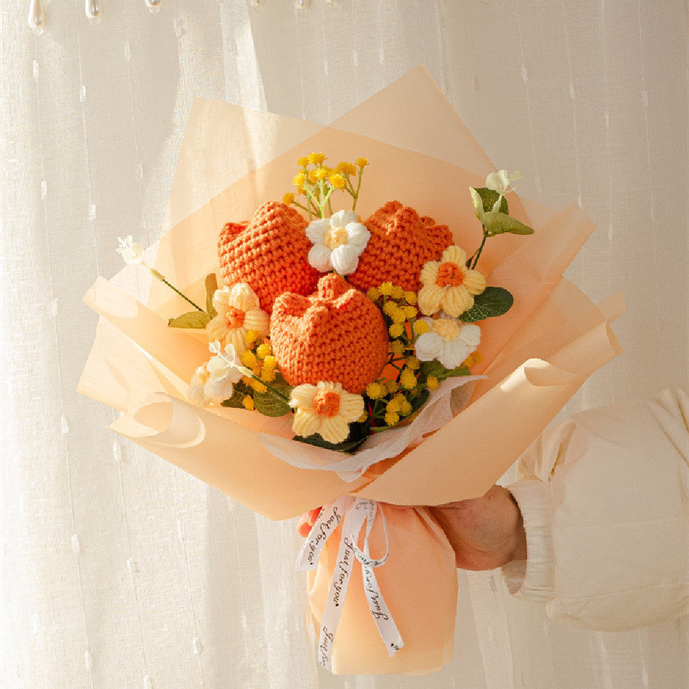 Knitted Polyester Tulip Bouquet with Handbag