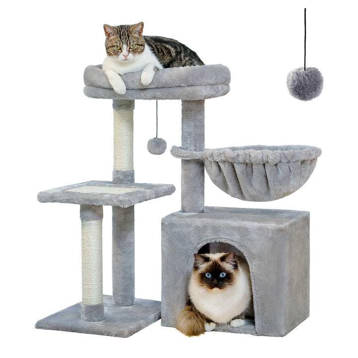 Compact 2-in-1 Cat Tree Condo with Scratching Post & Cozy Hammock, 28.7" Tall