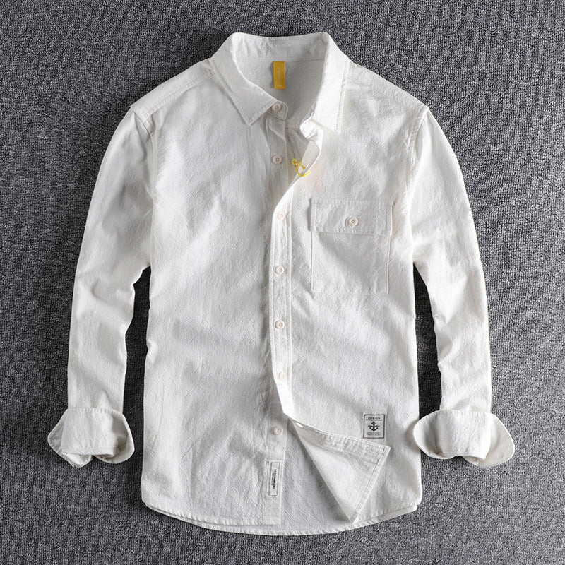 New Retro Washed Texture Long-sleeved Shirt For Men