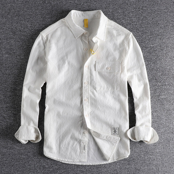 New Retro Washed Texture Long-sleeved Shirt For Men