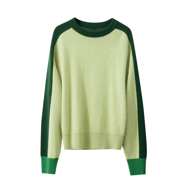 Loose Woolen Sweater with Contrast Stitching