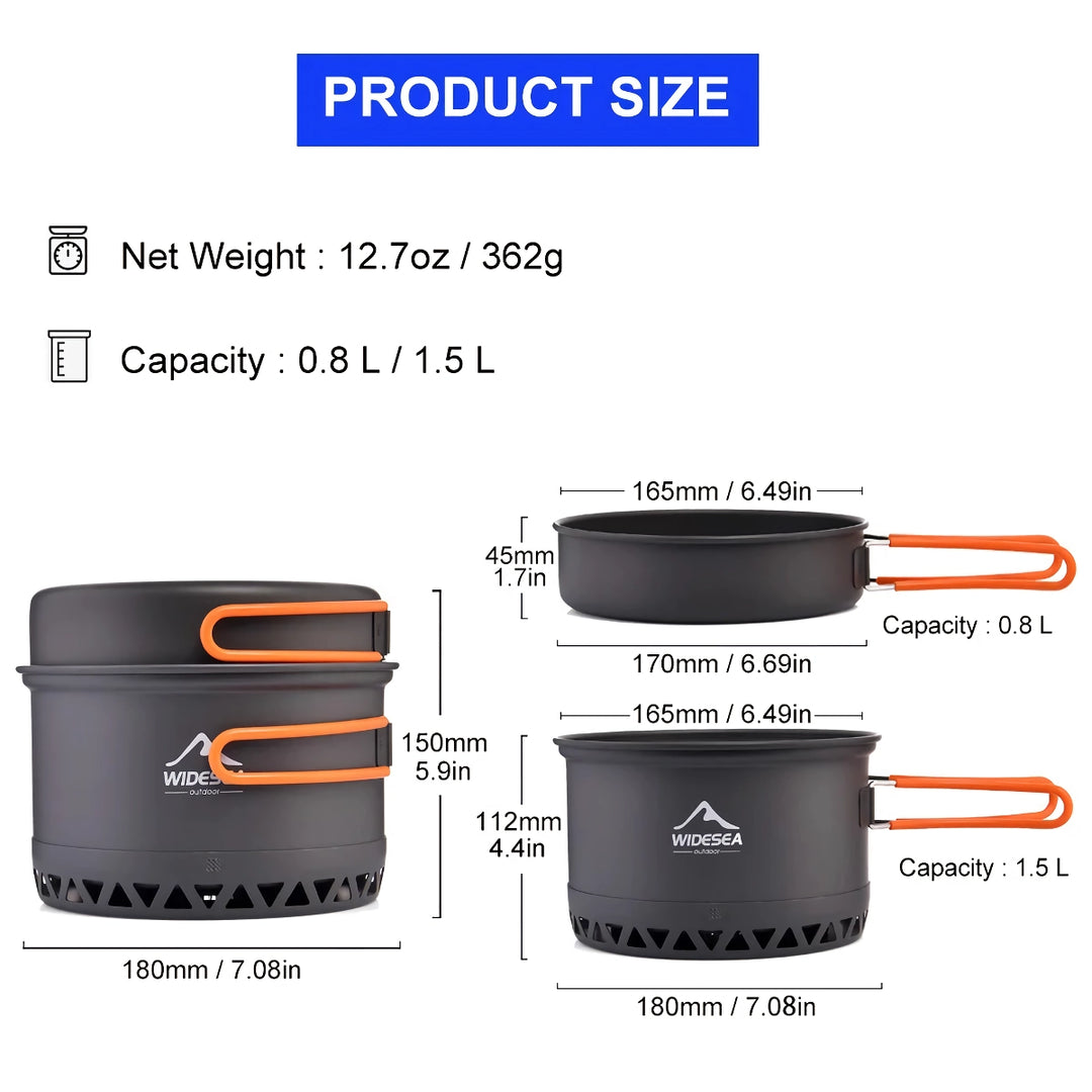 Portable Outdoor Cooking Set - Lightweight 1.3L & 2.3L Cookware for Camping & Hiking