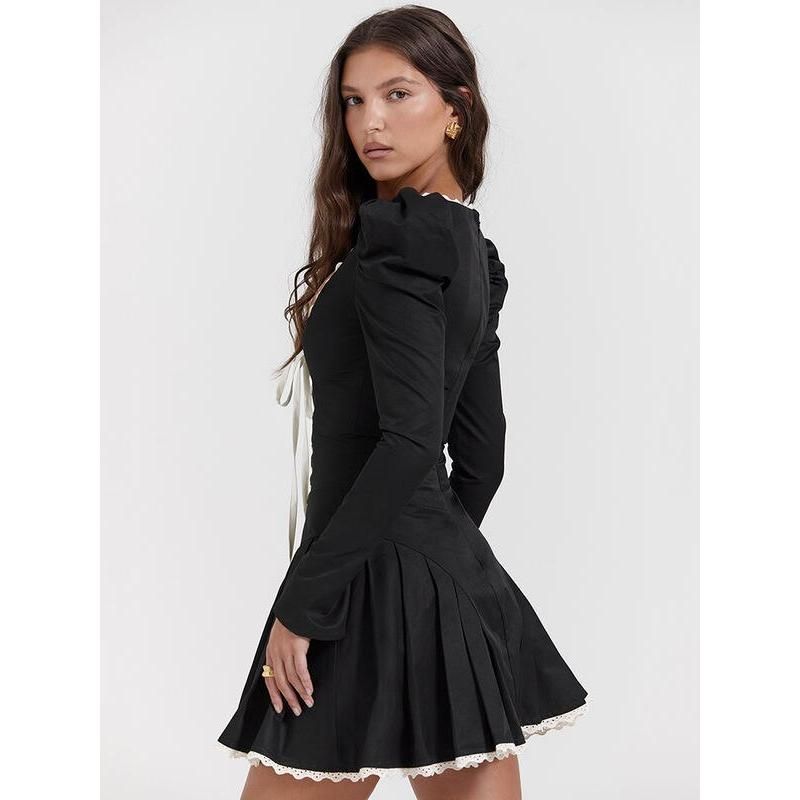 Elegant Puff Sleeve Lace Bandage Mini Dress