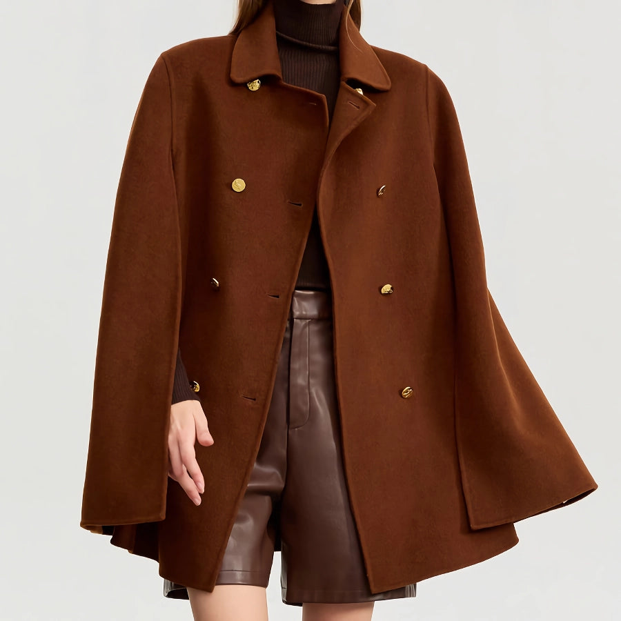 Women's Vintage Wool Cashmere Cape Coat with Leather Belt