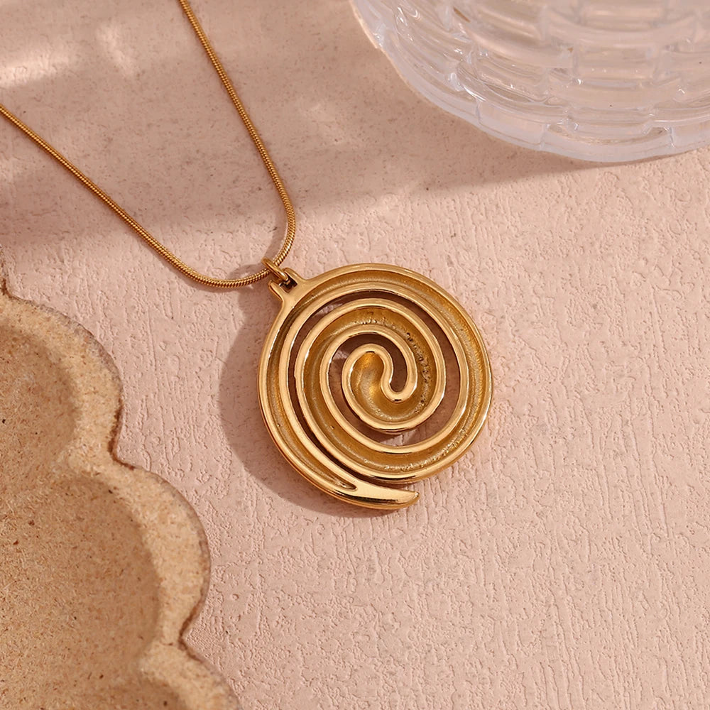 18K Gold Plated Snake Chain Vortex Spiral Pendant Necklace