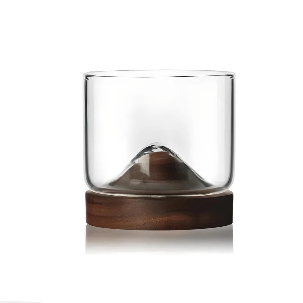 Mountain Whiskey Glass with Wooden Base