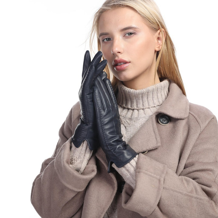 European And American Ladies Color Sheepskin Gloves Fashion Autumn And Winter Warm With Velvet