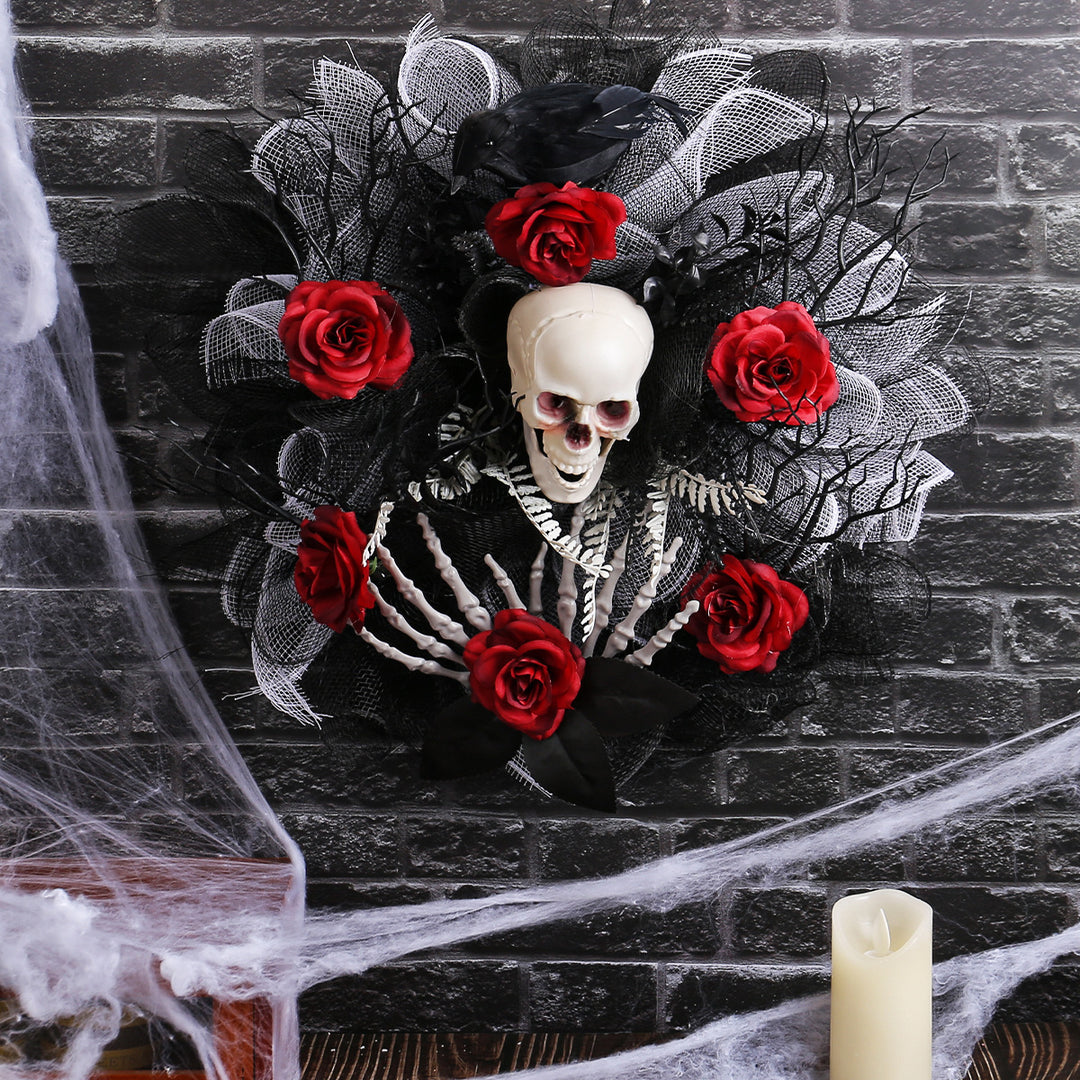 Halloween Red Rose Skull Mesh Garland Door Hanging Decoration