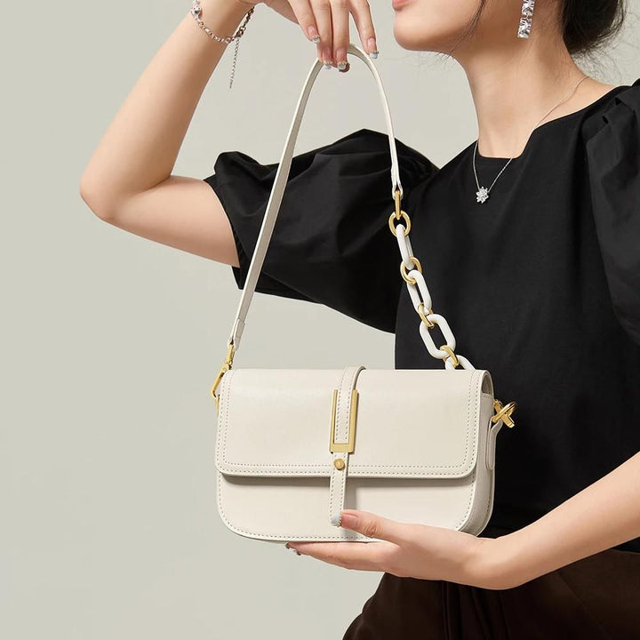 Elegant White Leather Crossbody & Shoulder Bag for Women