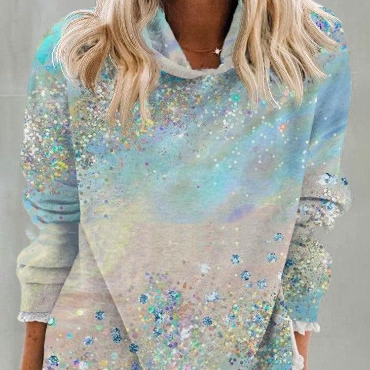 Abstract Printing Hooded Long Sleeve Sweater