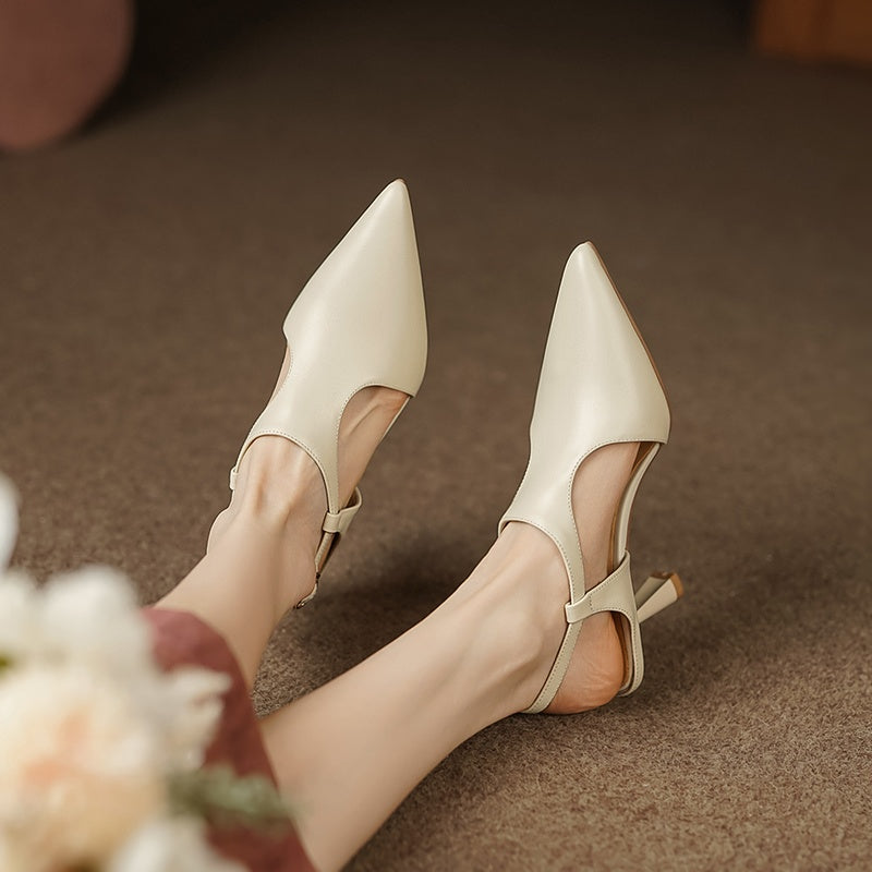 Elegant Pointed Toe High Heel Leather Sandals