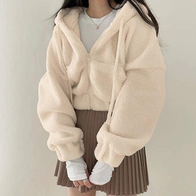 Academy Retro Solid Lamb Wool Casual Jacket Top - Trendha