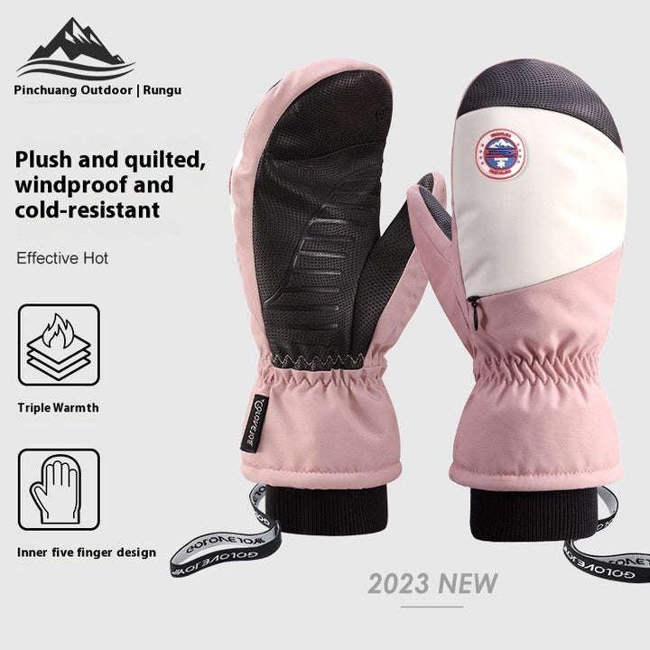 Snowboard Gloves For Women Wind-proof And Cold Protection Touch Screen Fleece-lined Thickened