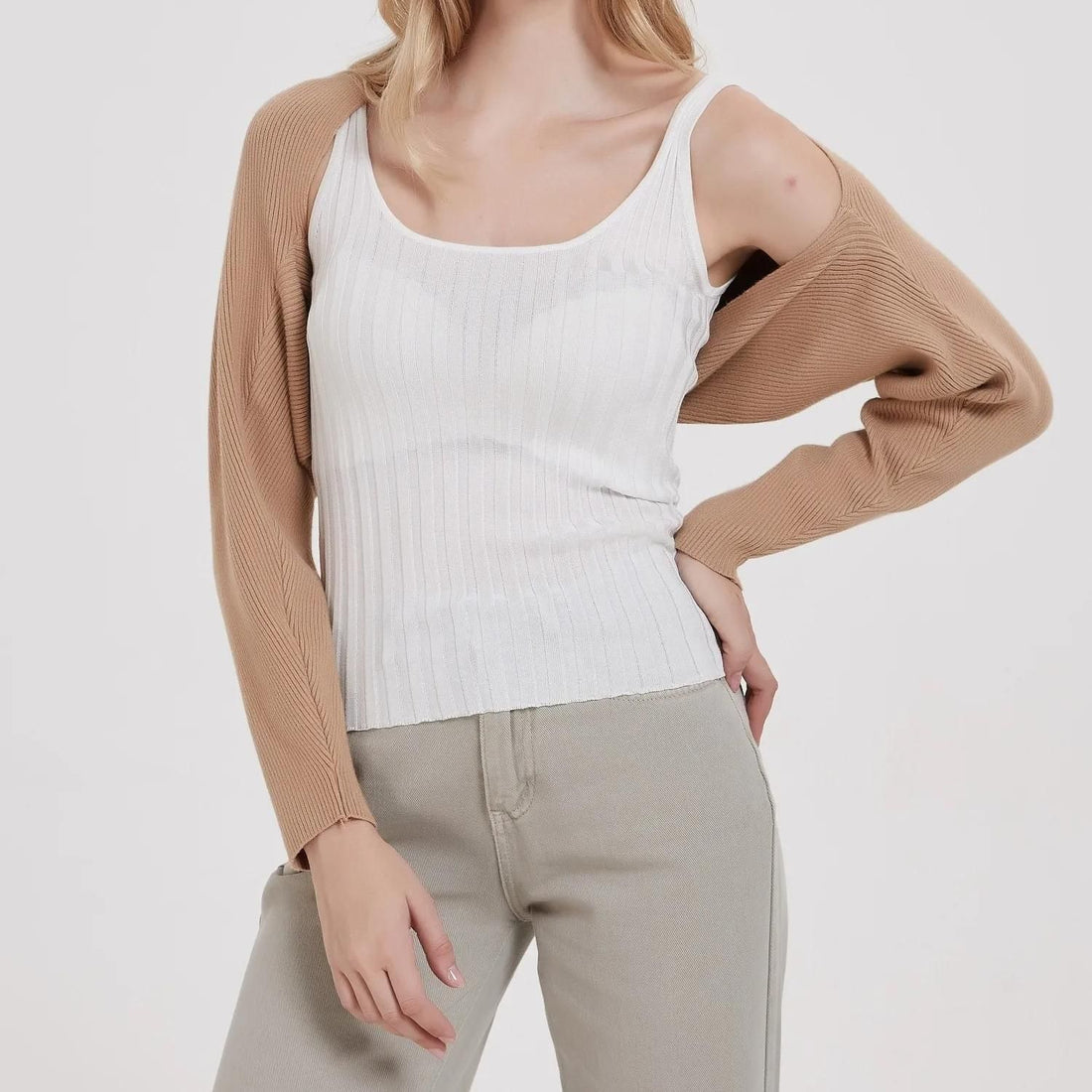 Long-Sleeve Knitted Cropped Shrug