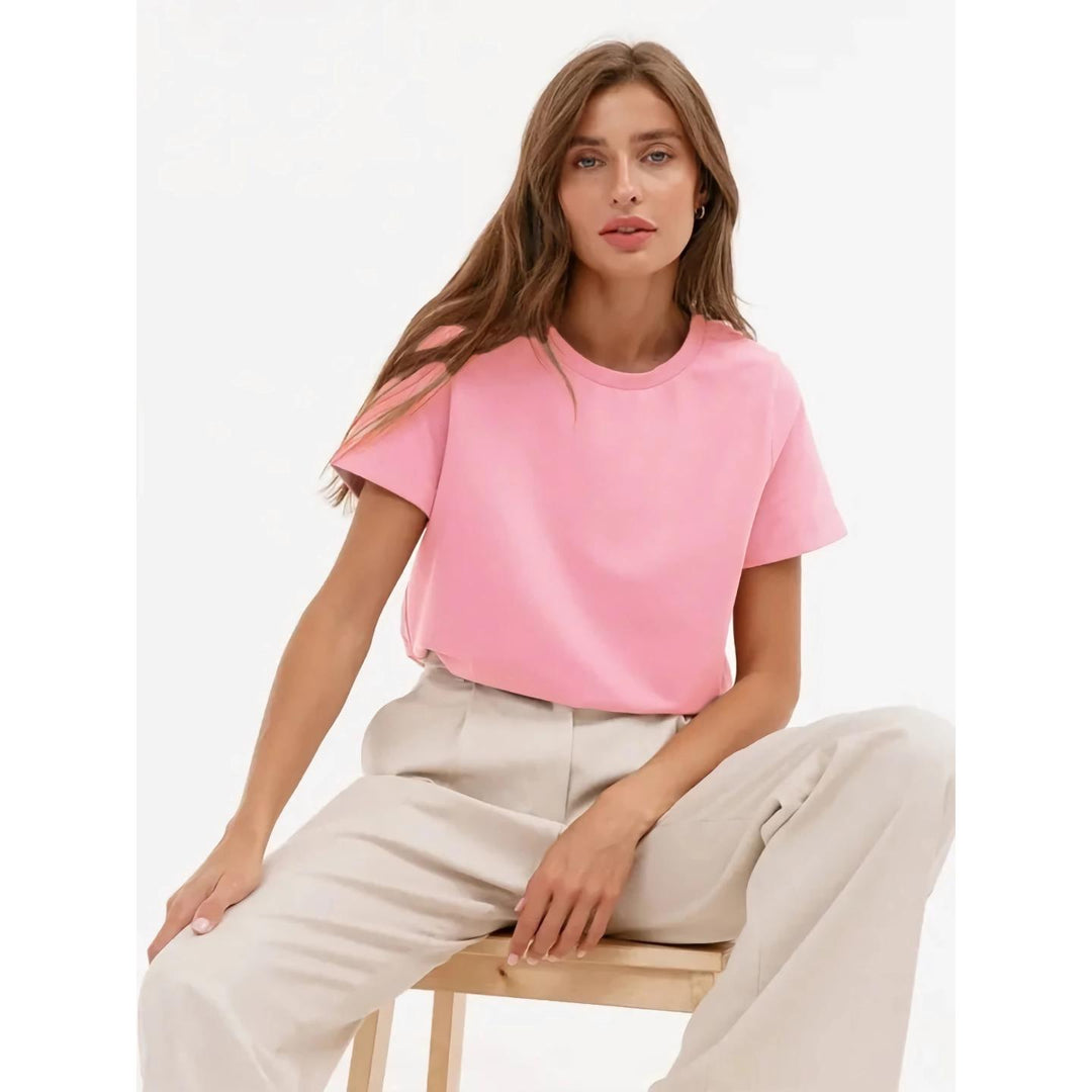Summer Cotton Essential Women's T-Shirt - Classic Solid Color, Loose Fit, Short Sleeve