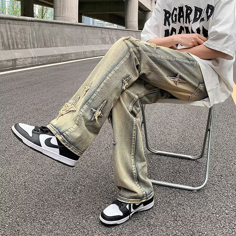 Zipper Loose Denim Trousers Men