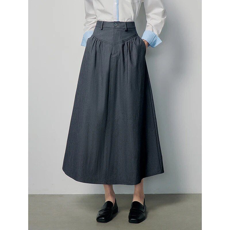 Women's Elegant Vintage Dark Gray Mid-length Skirt