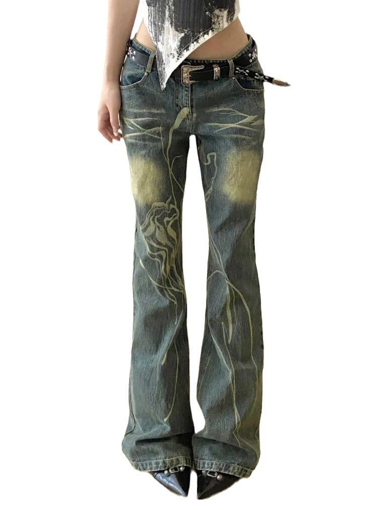 American Plus Size Retro Worn Looking Washed-out Slightly Flared Jeans - Trendha