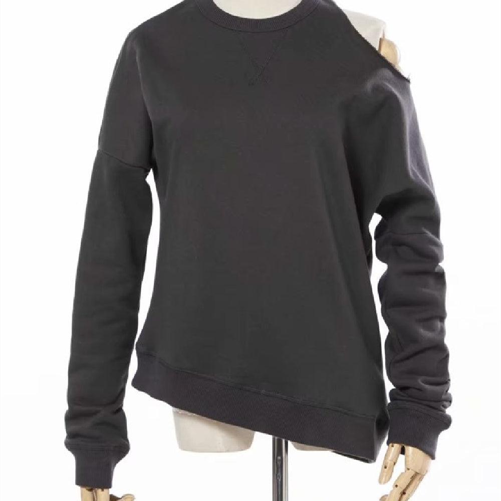 Dark-Gray Cotton Cutout-Shoulder Sweatshirt