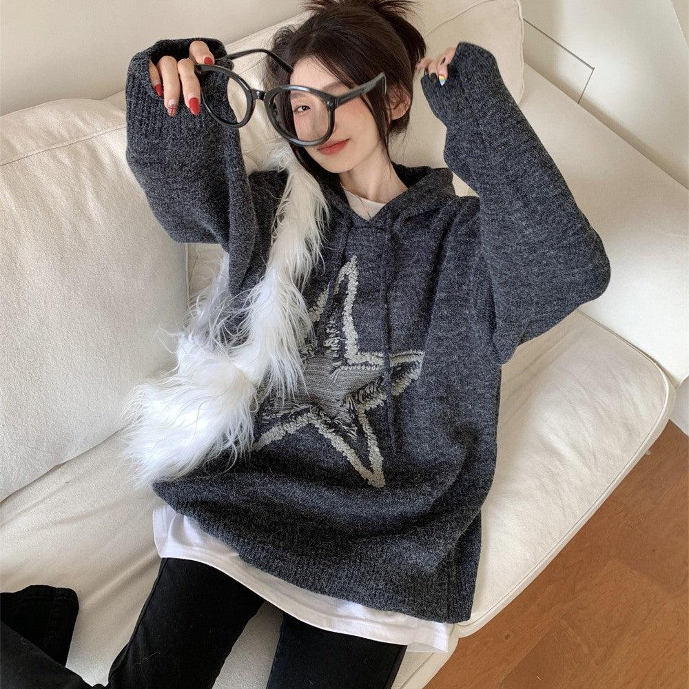 Autumn And Winter American Vintage Old Five-pointed Star Sweater - Trendha