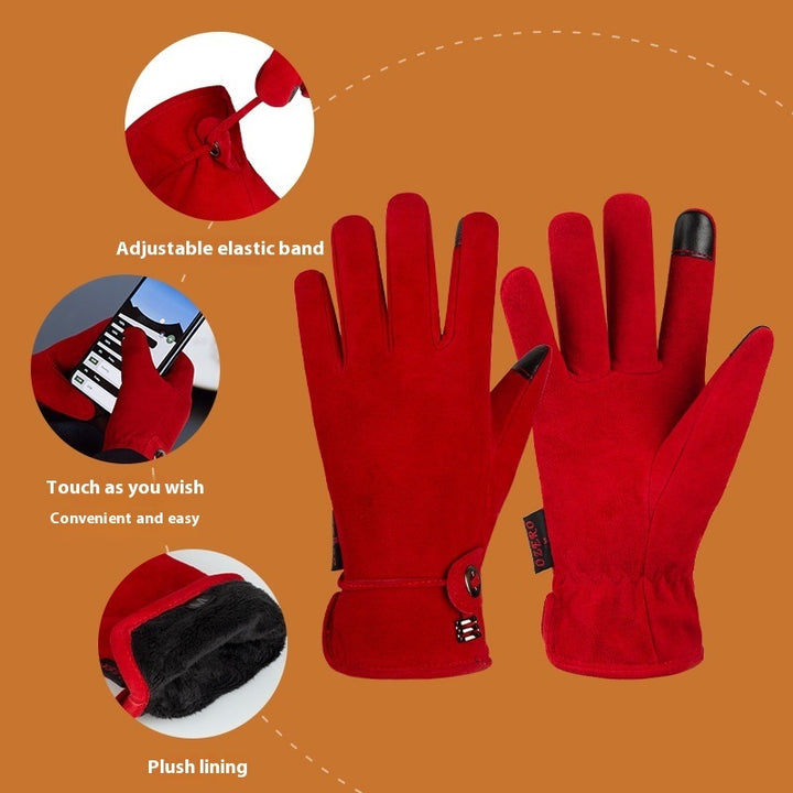 Genuine Leather Gloves Autumn-winter Warm And Thickening Non-slip Touch Screen Fashion