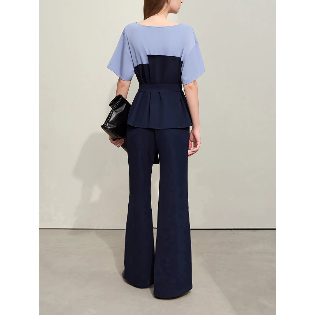 Minimalist Spliced Chiffon Shirt and Wide-Leg Pants Set for Women