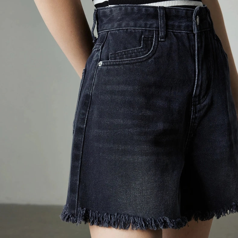High Waist Tassel Denim Shorts for Women