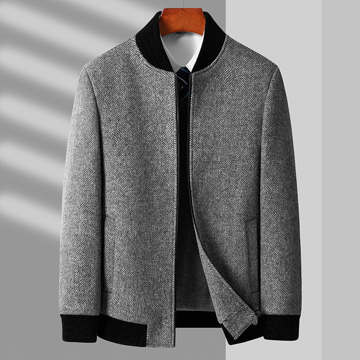 Business Casual Cotton And Thickening Stand Collar Zipper Woolen Jacket