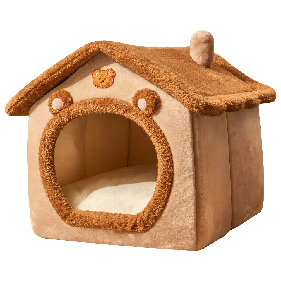 Foldable Plush Dog House - Cozy Winter Pet Sleeping Nest