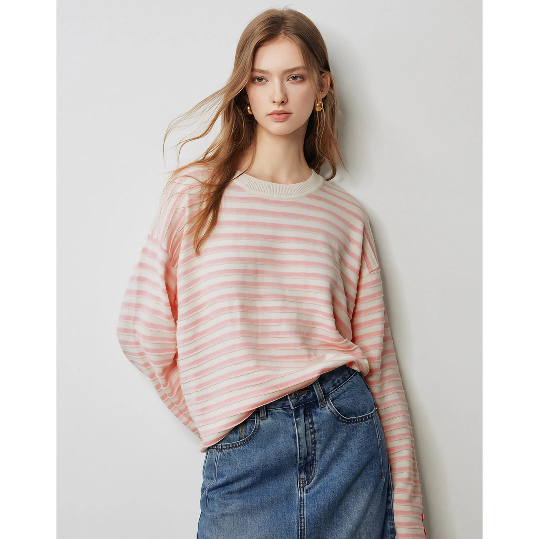 Women's Striped Knitted Sweater - Autumn Long Sleeve Pullover