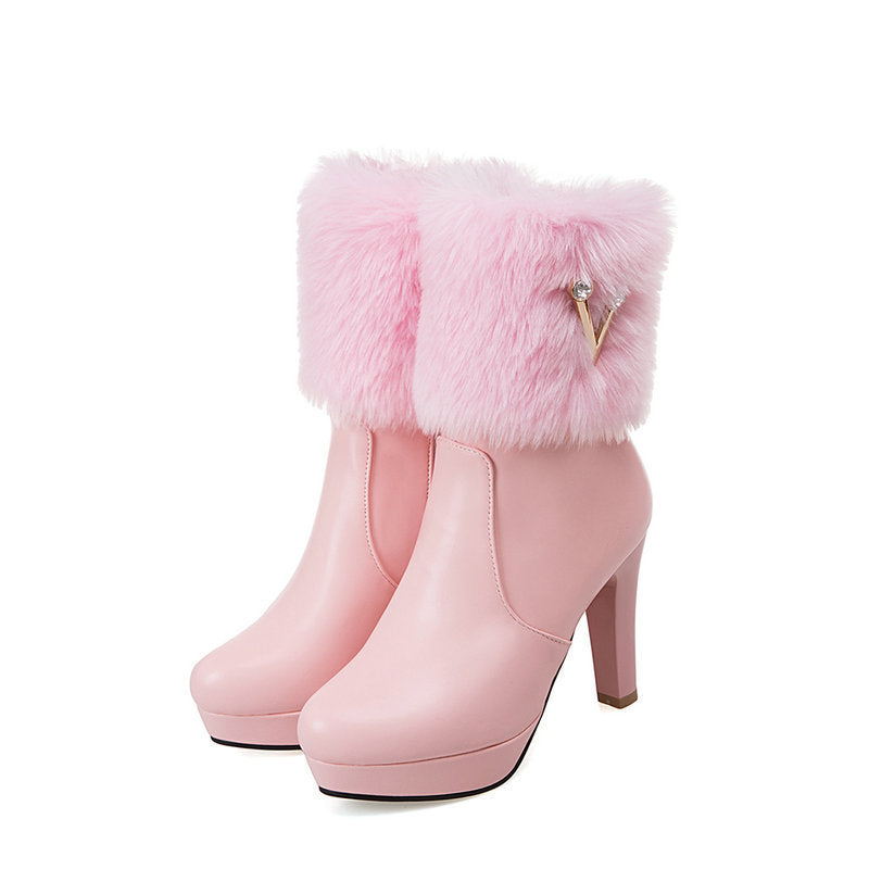 Autumn And Winter Short Boots Snow Female Buskin Female Boots Chunky Heel Booties