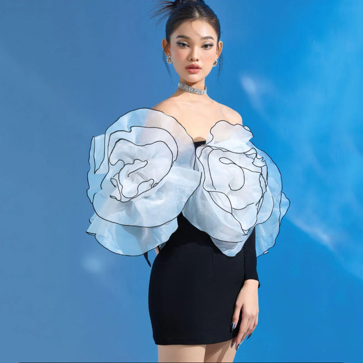 Bandeau One-shoulder Skirt Off-shoulder Decorative Flowers Dress