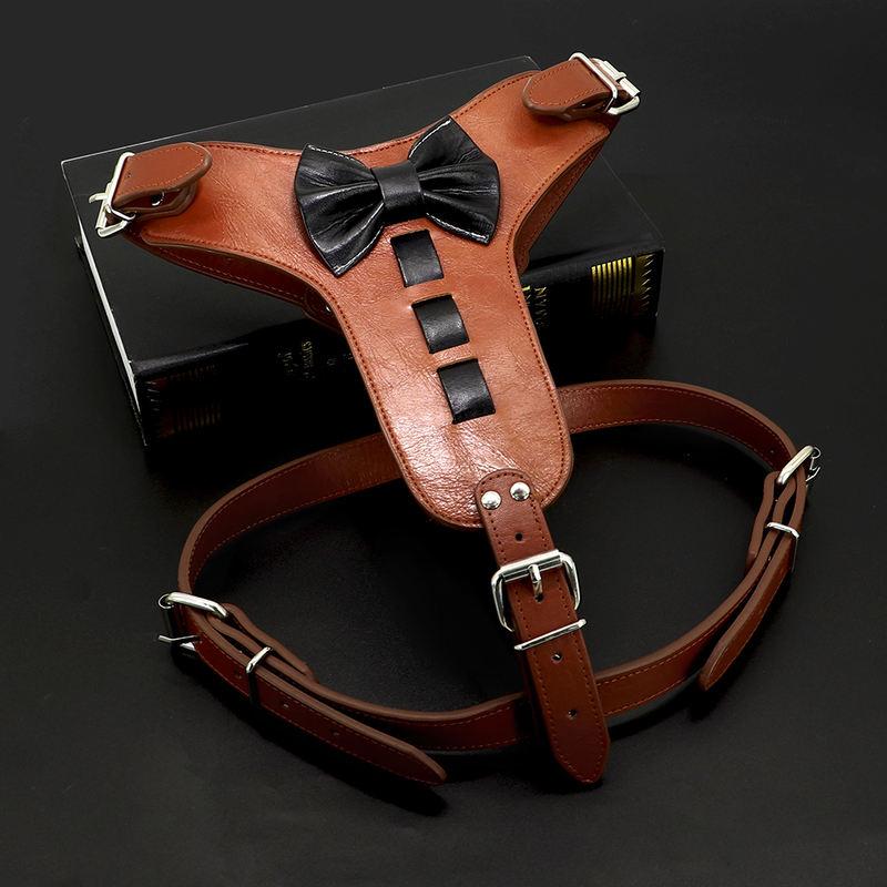 Genuine Leather Dog Harness with Bowknot