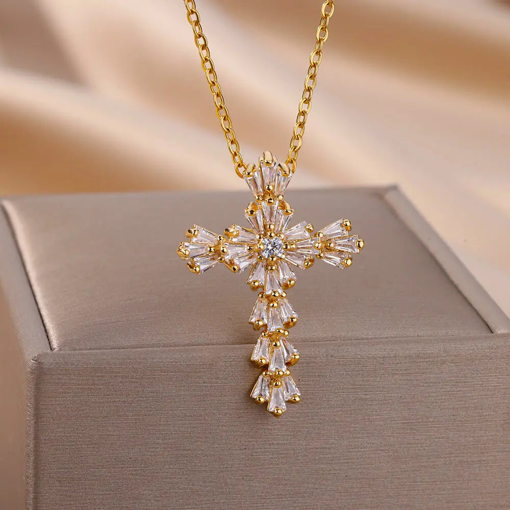 Cubic Zirconia Cross Pendant Necklace