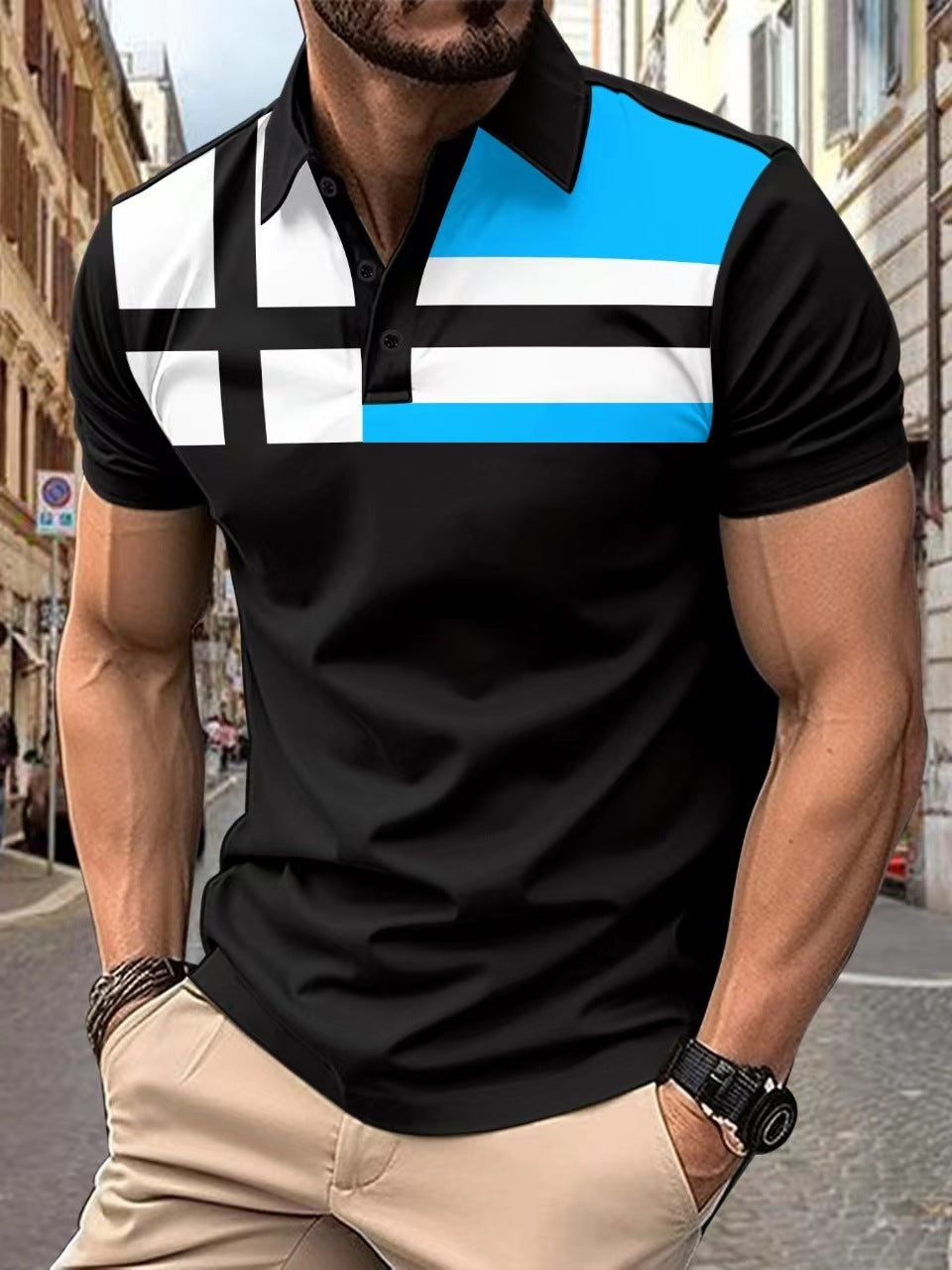 Men's Striped Printed Casual Top