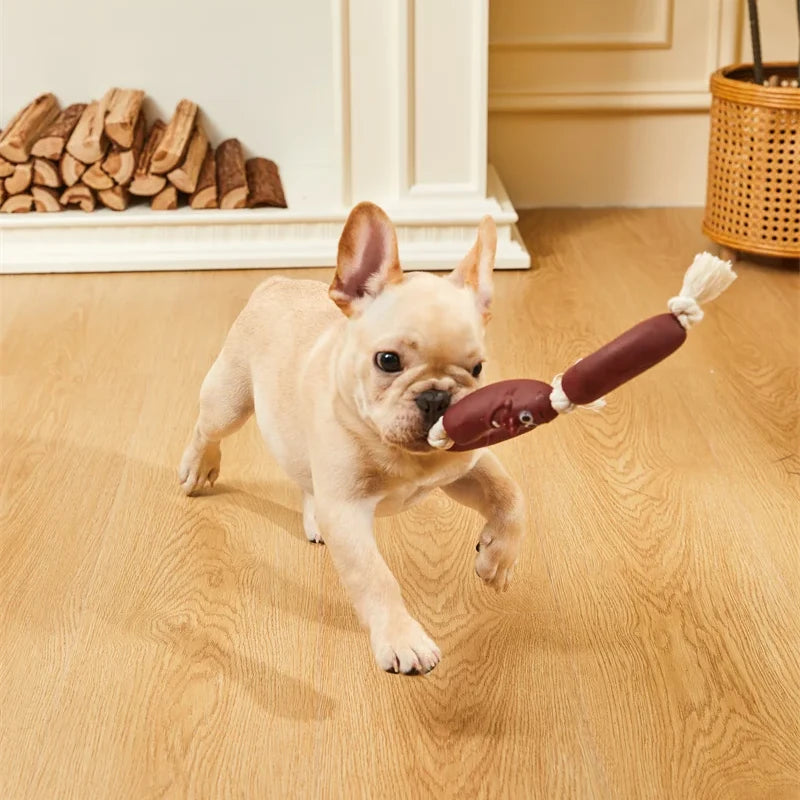 Durable Cotton Rope & Vinyl Sausage Toy for Pets