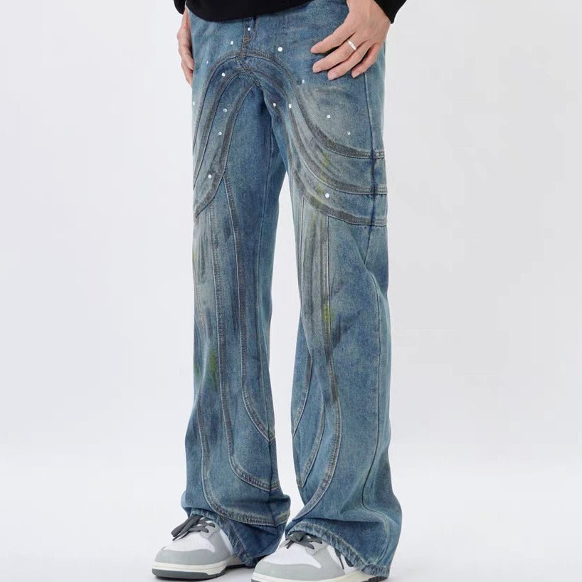 Men's Design Stitching Jeans Loose